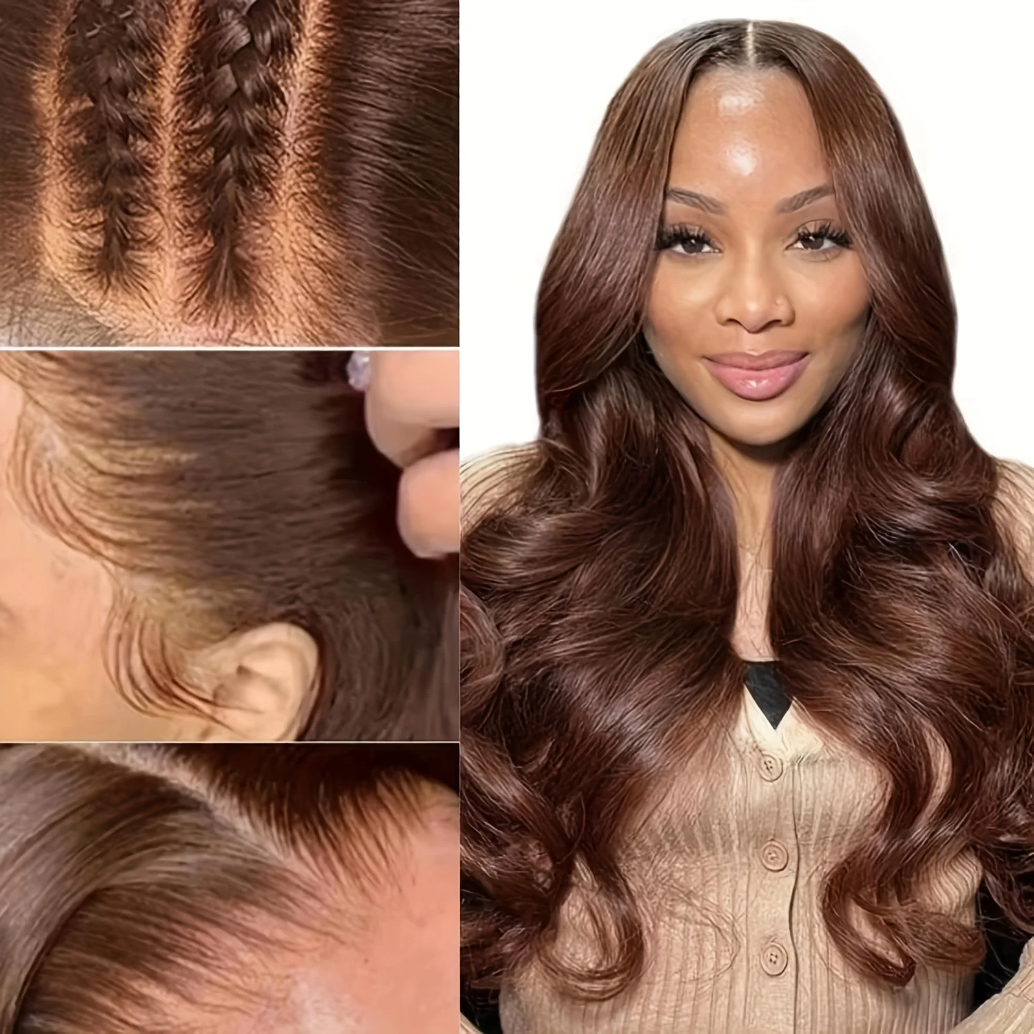 

4 # Шоколадно-коричневый парик с волнистыми локонами, прозрачный кружевной фронтальный парик 13x4 HD, предварительно выщипанный, окрашенный, из натуральных волос, плотность 250%