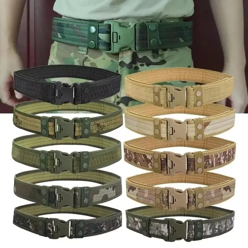 Men Wide Tactical Belt Quick Release Buckle Canvas Waist Strap for Outdoor Fishing Training Daily Wear