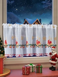 Christmas cartoon candle chiffon embroidered short curtain, living room bedroom window short curtain, festive atmosphere