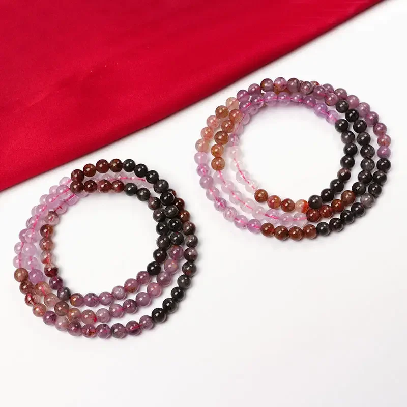 

UMQ Natural Aurora Bracelet Women's Super Seven Rutile Amethyst Gradient Bracelet Multi-Layer Three-Ring Wrist Jewelry Gift