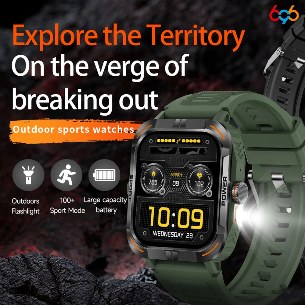 

Compass Calculator Health Smartwatch Waterproof Outdoor Flashlight Sport Smart Watch AMOLED Screen Blue Tooth call Music Playing