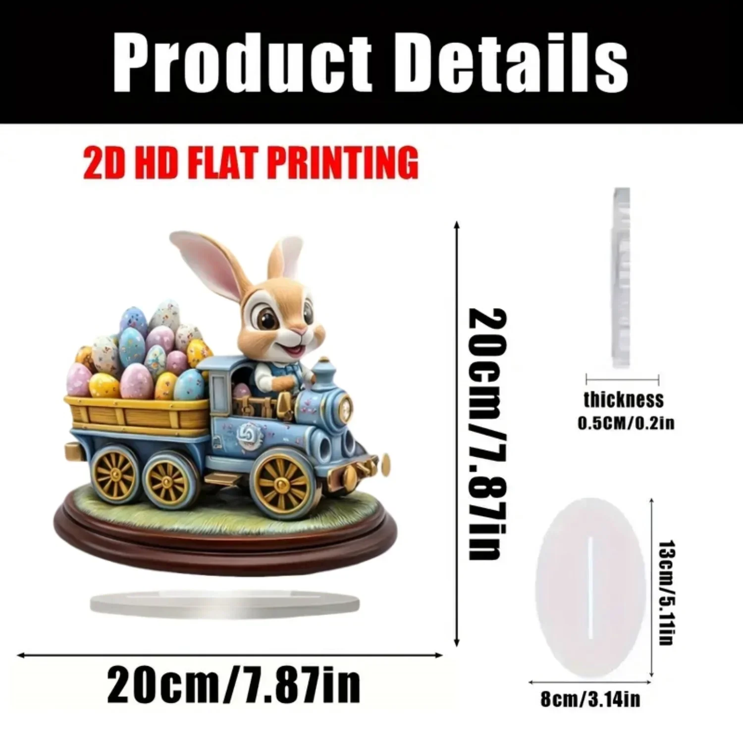 Easter Bunny & Bamboo Basket Statue,Rabbit 2D Flat  Acrylic Figurine,Home,Office,Cafe,room,Table Ornament Desktop Decor Kit Gift