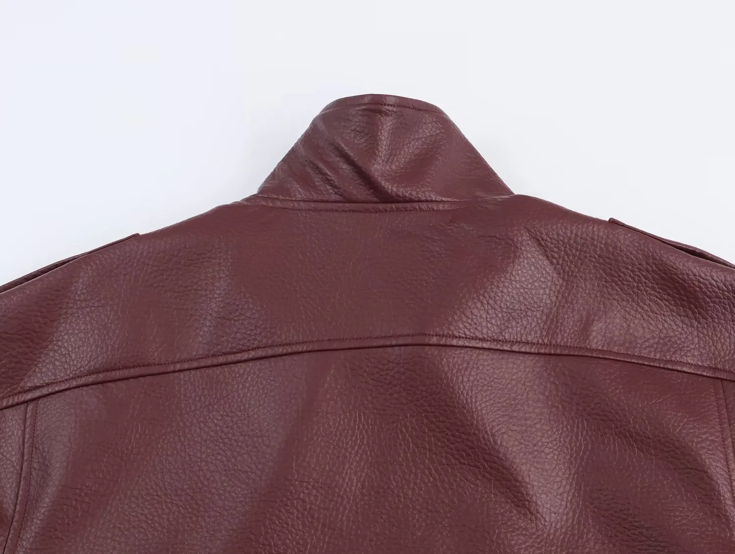 سترة جلدية تقليد جديدة لخريف 2025 سترة نسائية على طراز دراجة نارية فرنسية وياقة واقفة وأكمام طويلة تقليد l #4