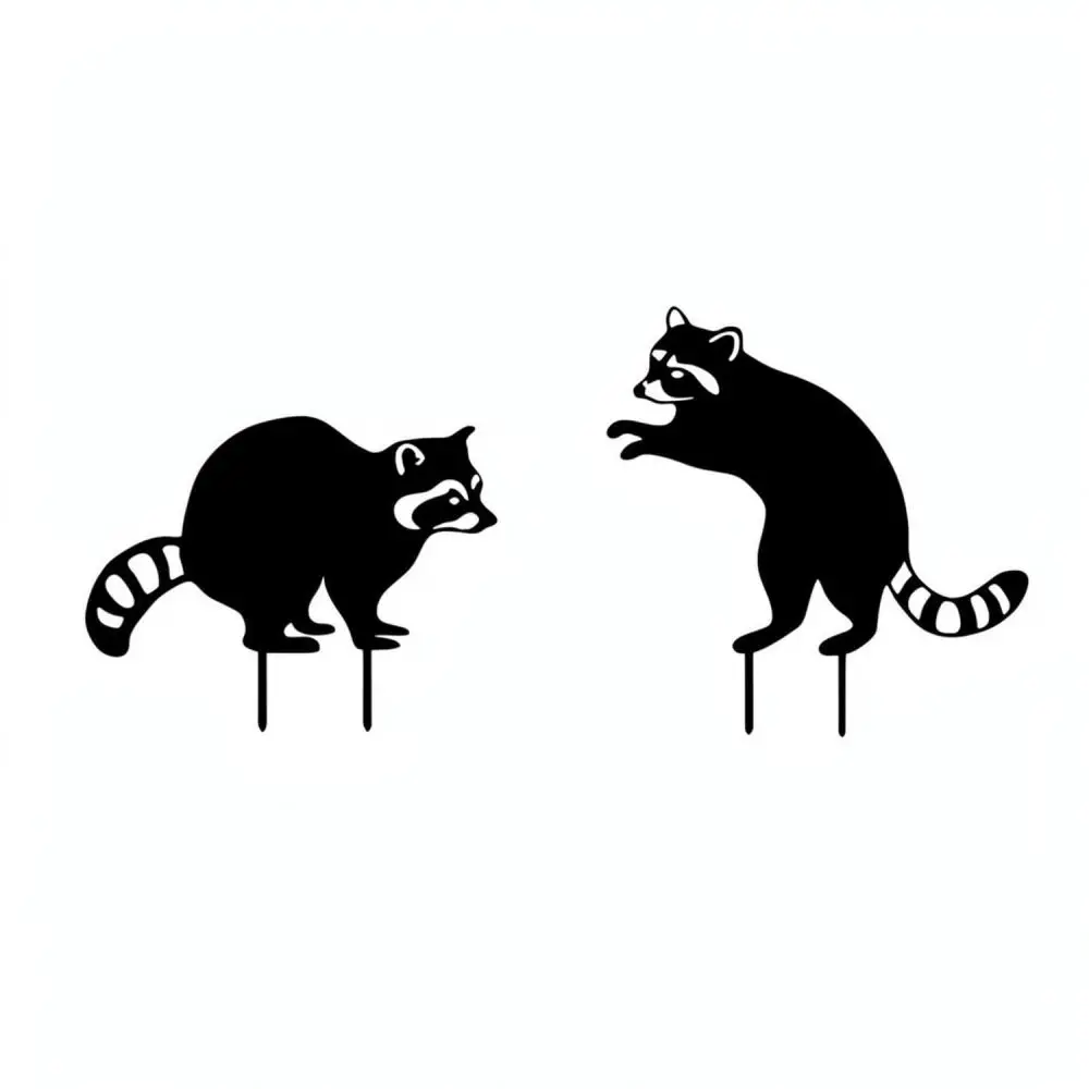 Iron Raccoon Garden Silhouette Stake Decorative Outdoor Metal Animal Figurine Lawn Art Ornament Backyard Landscape Decor