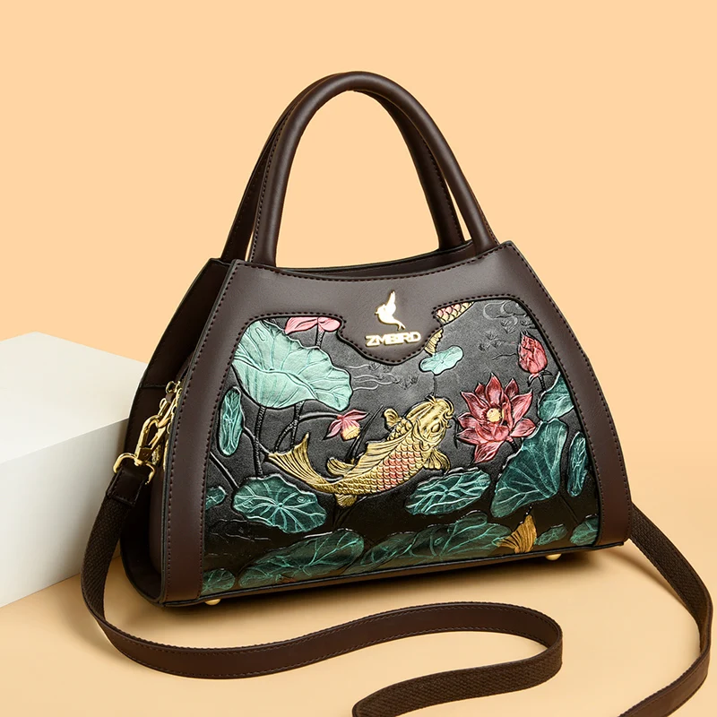 Trend Goldfish Pattern Women Leisure Tote Bag Luxury Designer Large Capacity Shoulder Bag High Quality Leather Women Handbags