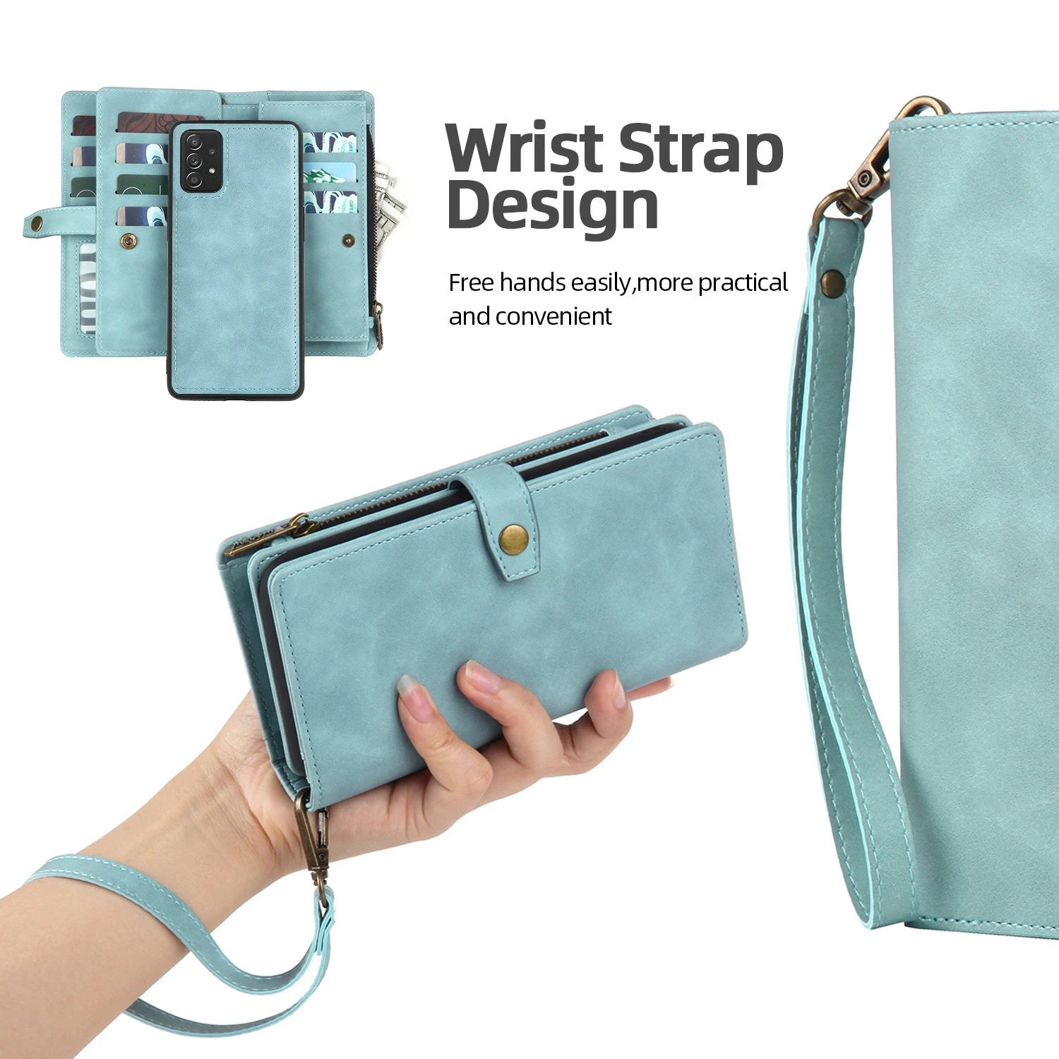 분리형 자기 가죽 케이스 삼성 갤럭시 A73 A71 A54 A53 A52 A51 A34 A33 A15 A55 A35 지퍼 지갑 카드 홀더 커버