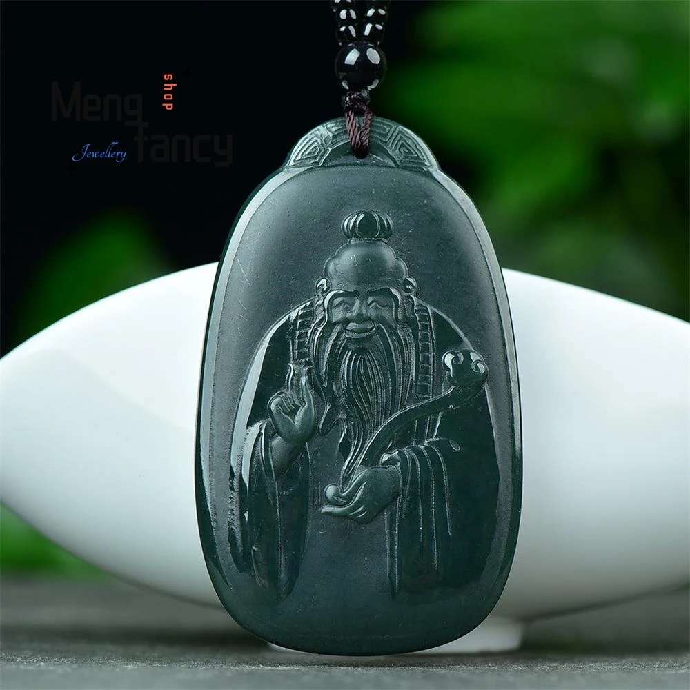 Natural Hetian Green Jade Double-sided Engraving Laozi Landscape Picture Pendant Exquisite High-grade Charm Fashion Fine Jewelry