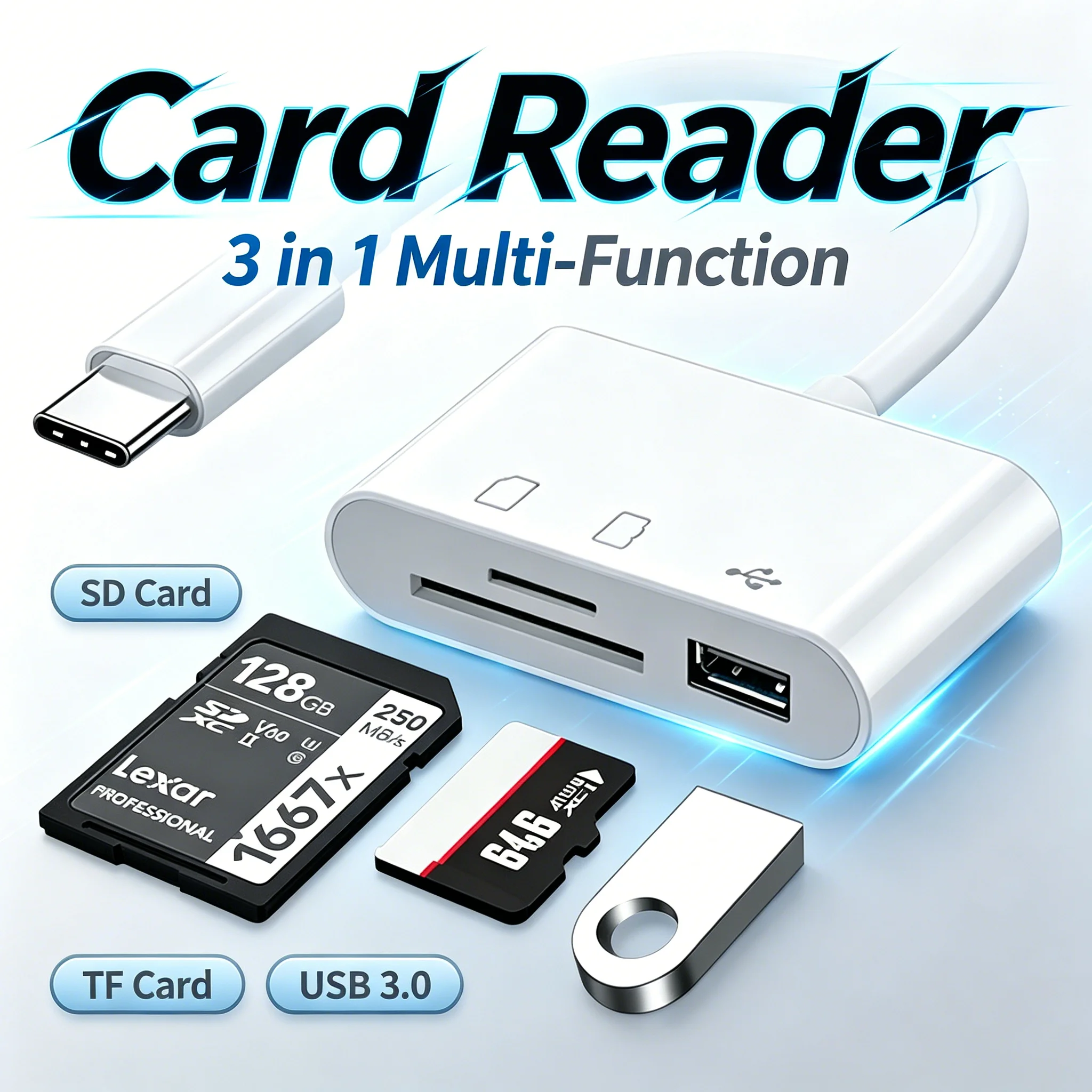 Type-C 3-in-1 TF SD Memory Card Reader OTG Fast Data Transfer Adapter for IPad Pro Huawei Macbook Samsung Xiaomi PC Cardreader
