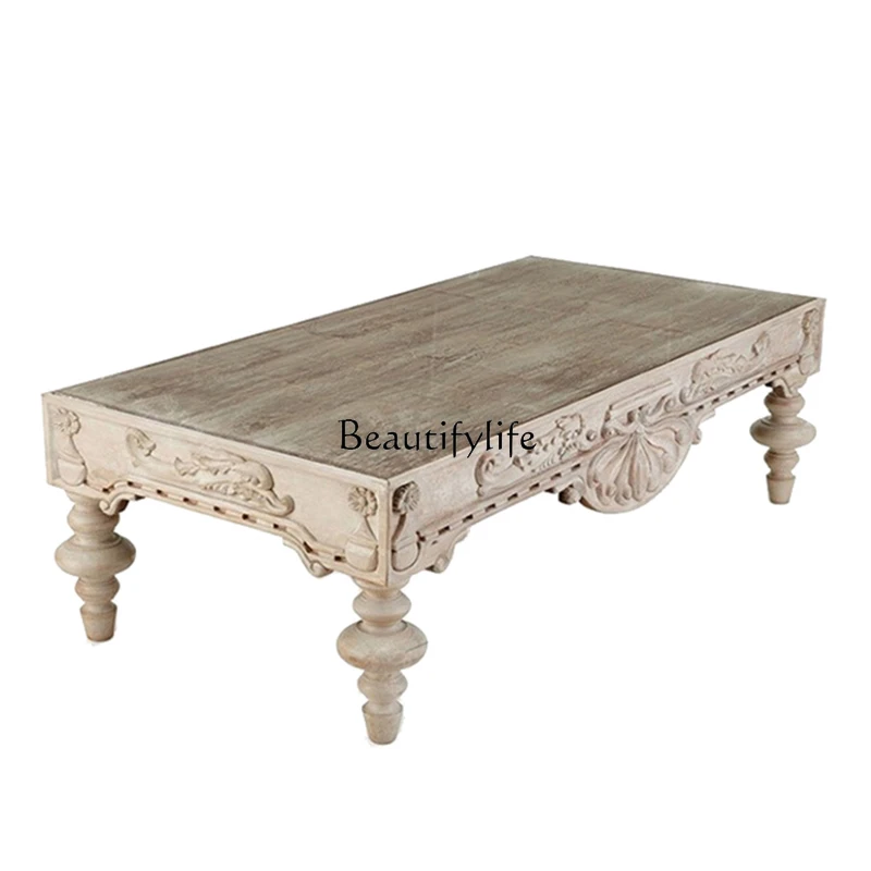 

110American French country solid wood carving flower retro old roman column living room coffee table coffee table