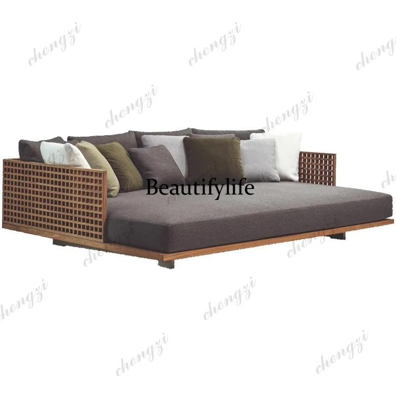 Outdoor Bed Double Teak Lounger Nordic Outdoor Villa Leisure Chair Garden Hotel Lunch Break Bed