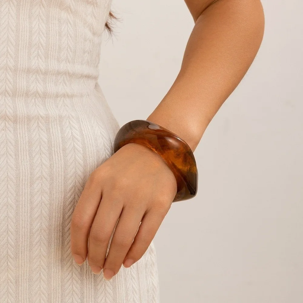 

Cute Bohemian Acrylic Bangle Y2K Smudging Irregular Wide Bracelet Geometric Europe American Style Retro Hand Ring Women