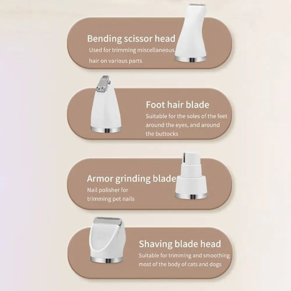 

USB Rechargeable 4 in 1 Electric Pet Hair Shaver 4 Different Blades High Power Pet Hair Trimmer Low-Noise Cat Dog Hair Clipper