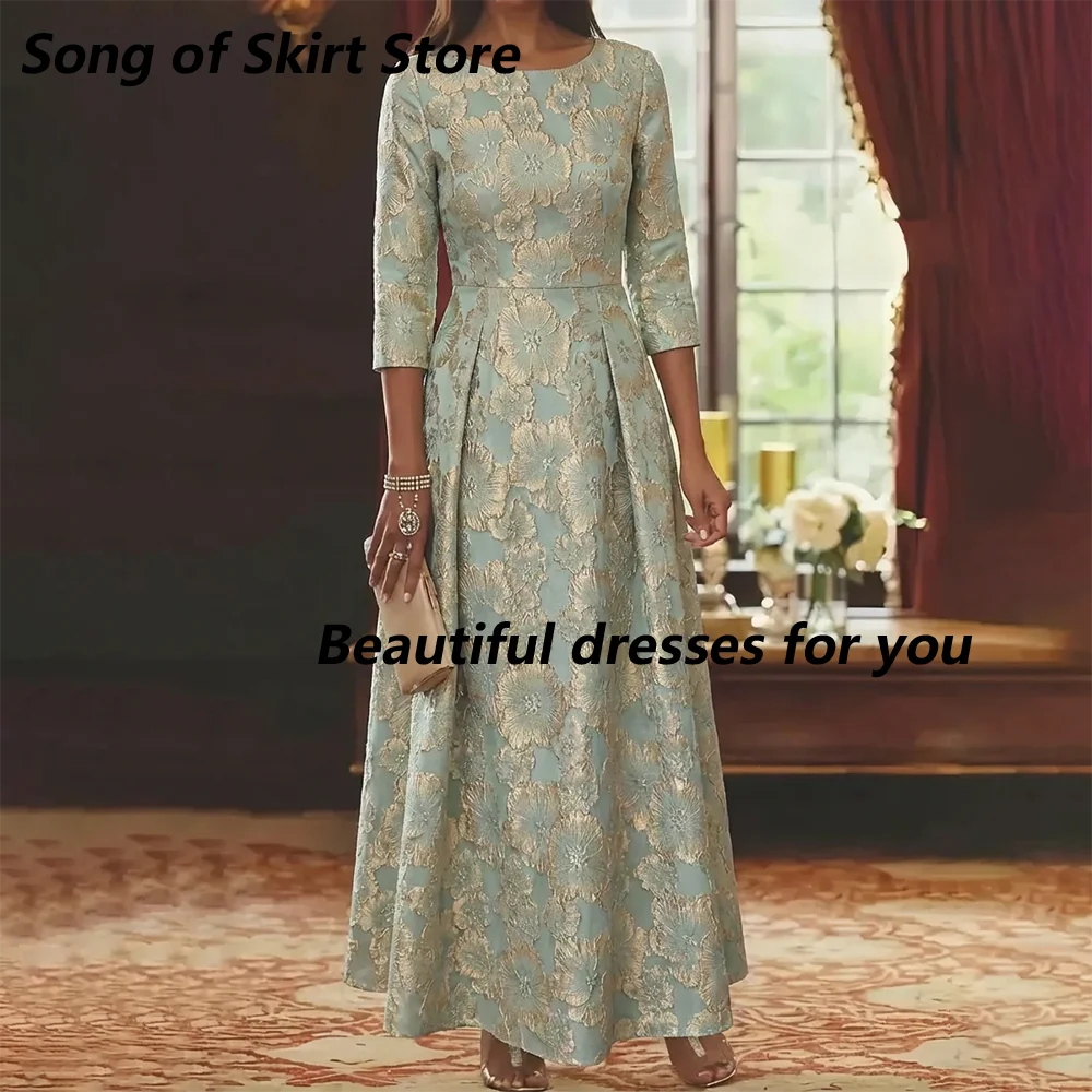 Luxury Floral Mother of The Bride Dresses Customized Scoop Neck 3/4 Sleeves  Ankle-Length A-Line Wedding Guest Gown 2026
