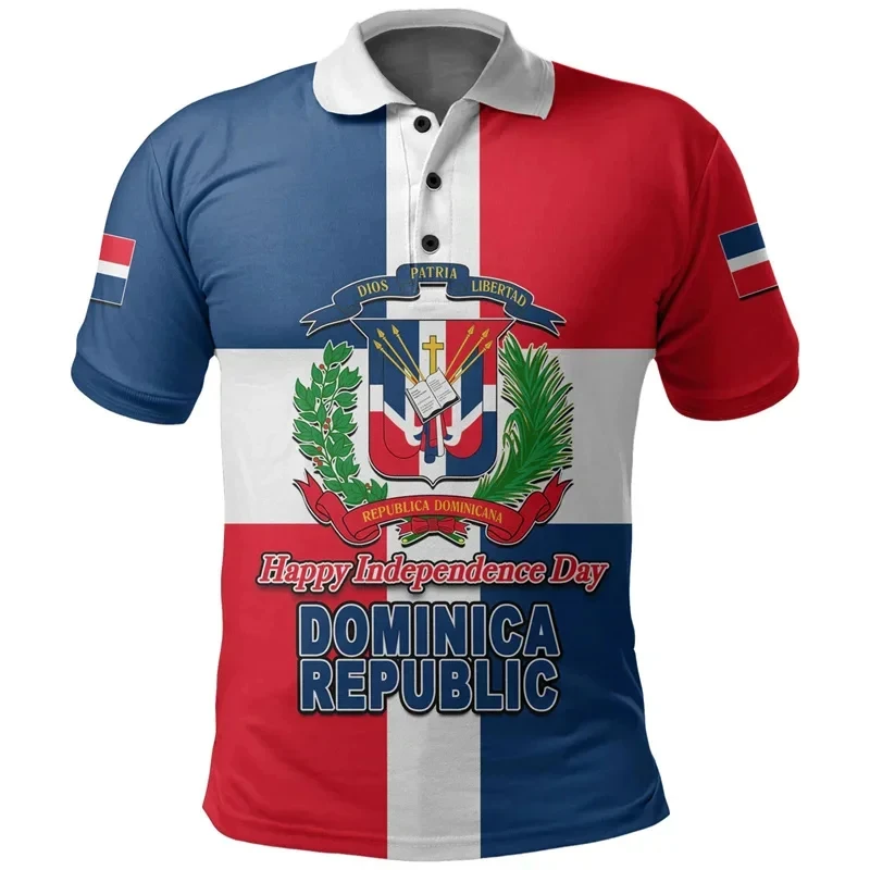 Kemeja Polo pola lambang bendera nasional Haiti cetak 3D untuk pria lengan pendek kaus t-shirt grafis Haiti baju atasan