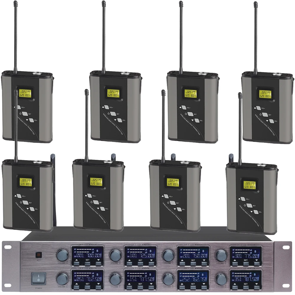 

Top Rechargeable 8 Channel Digital Wireless Microphone System 8 BeltPack Lavalier Headset 8 Handheld Stage Specch Sing MiCWLD718