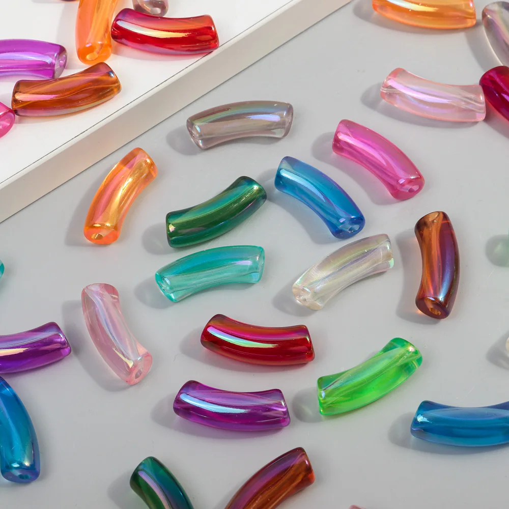 10pcs 11mm Laser Acrylic Bamboo Curved Tube Transparent Elbow Loose Beads for Bracelet Necklace Making DIY Jewelry Accessories