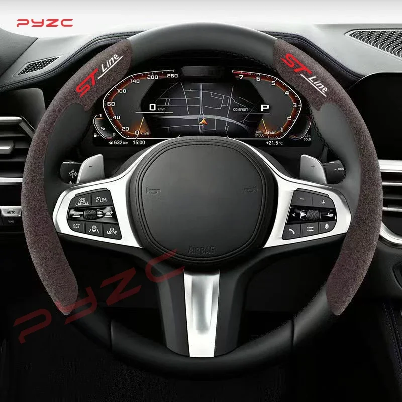 Car Steering Wheel Cover black suede leather for Ford st-line Focus mk2 st Vignale f150 Auto Anti-skid Accessories