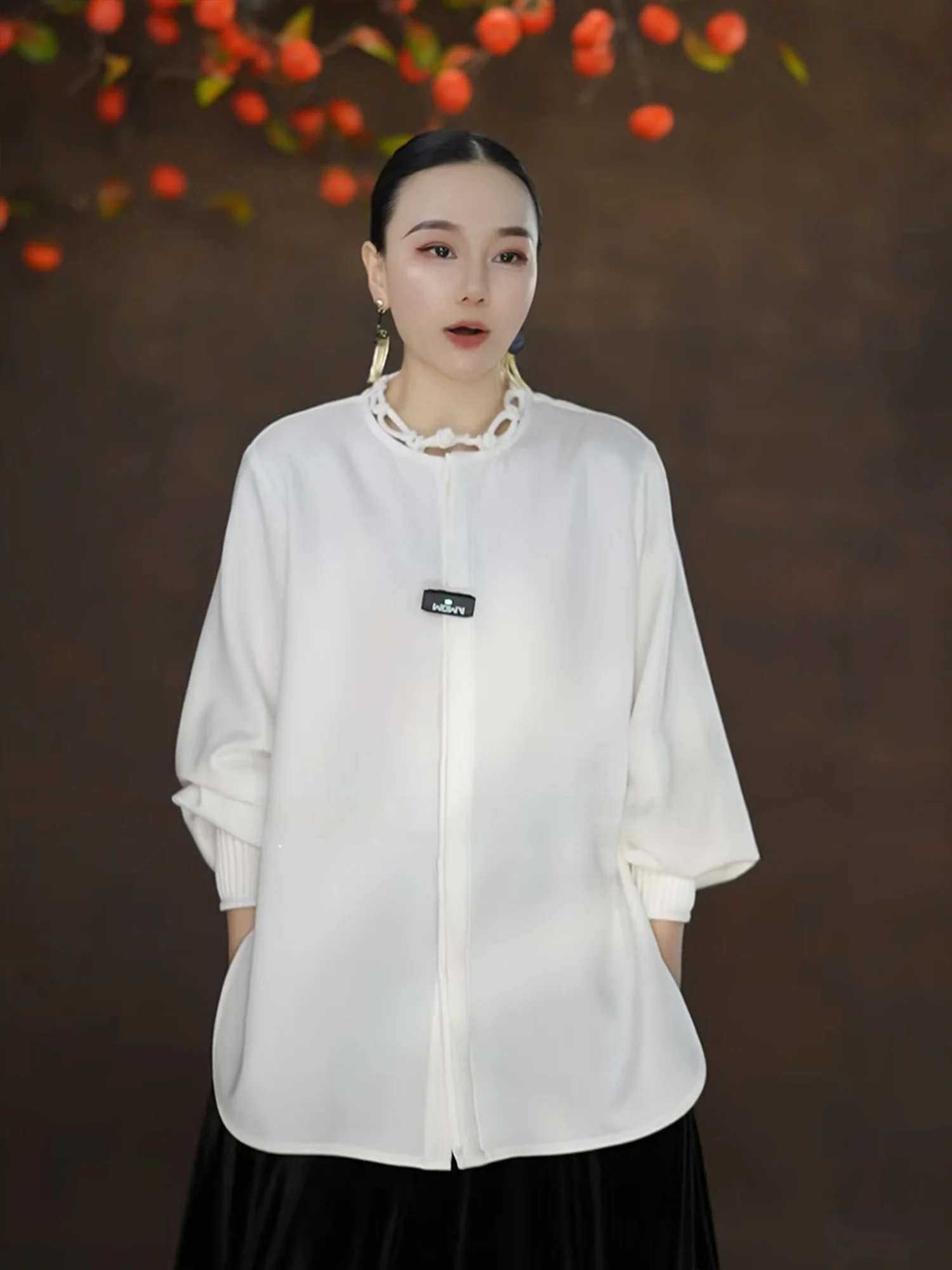 

Ele White New Chinese Design irt Faionable Women's Spring New Arrival Luxury Youthful Trendy Long Sve round Ne