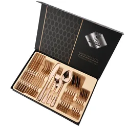 Christmas 24Pcs Rose Gold Dinnerware Cutlery Set Stainless Steel Dinner Flatware Knife Fork Spoon Luxury Tableware Gift Box