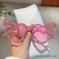 KAMMPT Heart Shaped Sunglasses with Rhinestones Women Stylish Candy Color Beach Rave Shades Trendy Sweet Handmade Sun Glasses