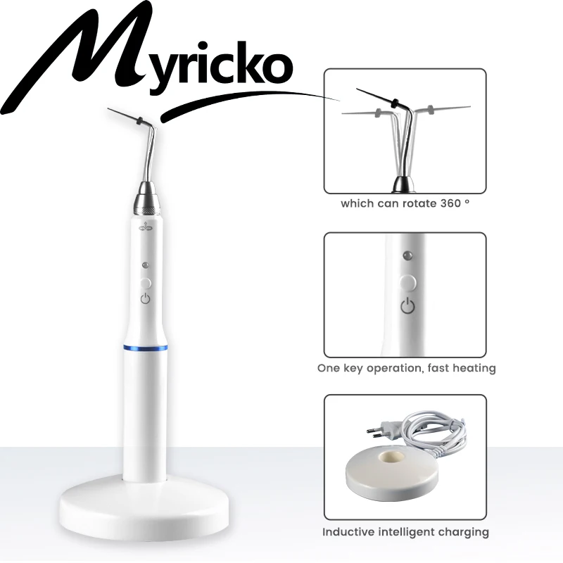 Myricko Dental Cordless Wireless Gutta Percha Obturation System Endo Electric Heated Pen with 2 Tips Dentistry Tool