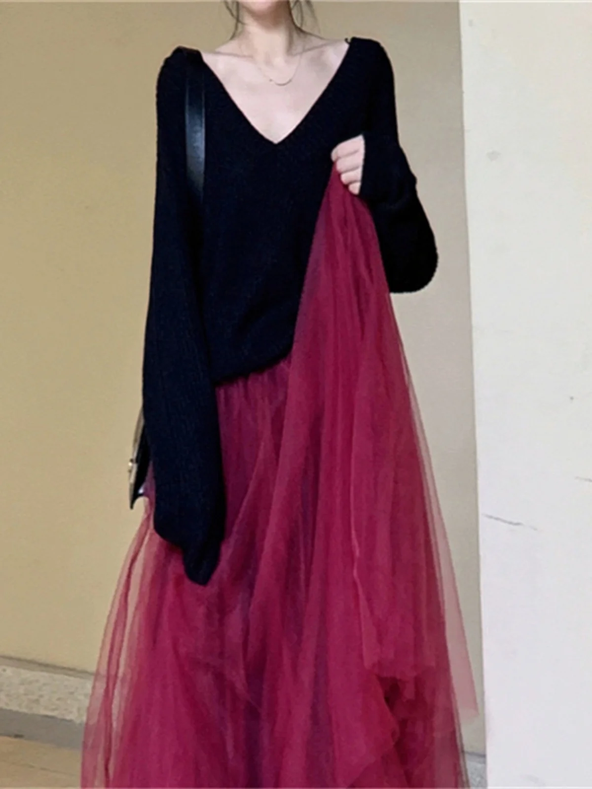 

Loose Women's Knitted Sweater V-Ne Low-Ne Batwing Sve Fce Lined Anti-Stain Autumn Winter Outerwear Faion Commute ...