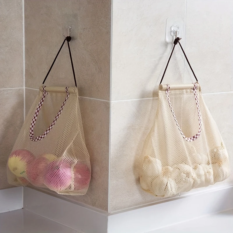 Mesh Hollow Reusable Hanging Bags Fruit & Vegetable Garlic & Onion Storage Bags Household Bags Kitchen Supplies