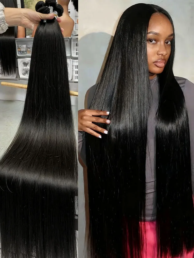 

30, 40, 50 дюймов, прямые пучки человеческих волос, 100% человеческие волосы, необработанные необработанные волосы Remy, натуральный черный, 3/4 шт.