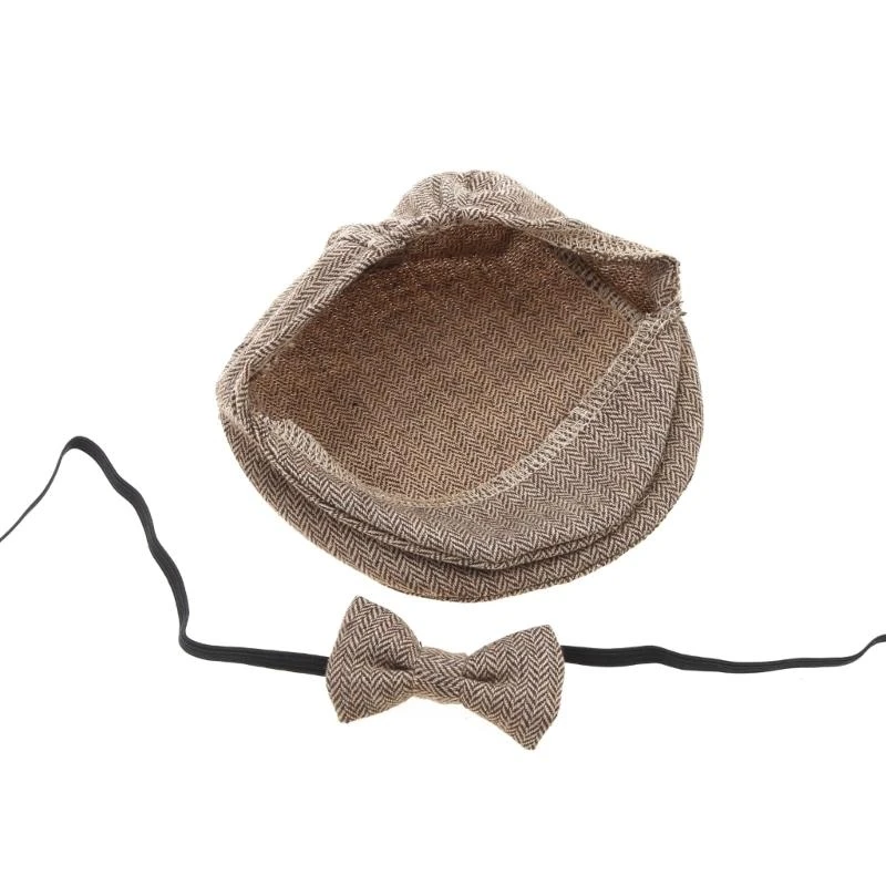 

J15U Newborn Photography Props Baby Boy Gentleman Set Gatsby Hat Bow Tie Hat