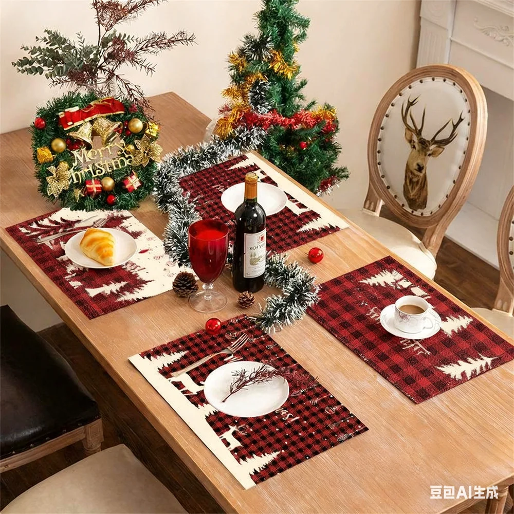 الكتان عيد الميلاد المفارش سانتا كلوز الأيائل الجدول الحصير زينة عيد الميلاد للمنزل 2025 عيد الميلاد نافيداد نويل السنة الجديدة ديكور للطاولات