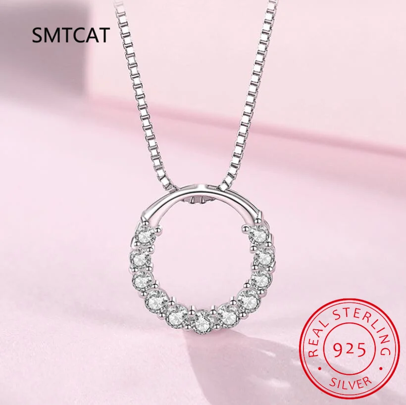 Real Moissanite Necklace Solid 925 Sterling Silver Diamond Circle Pendant Necklace for Women Men Promise Wedding Gift Jewelry