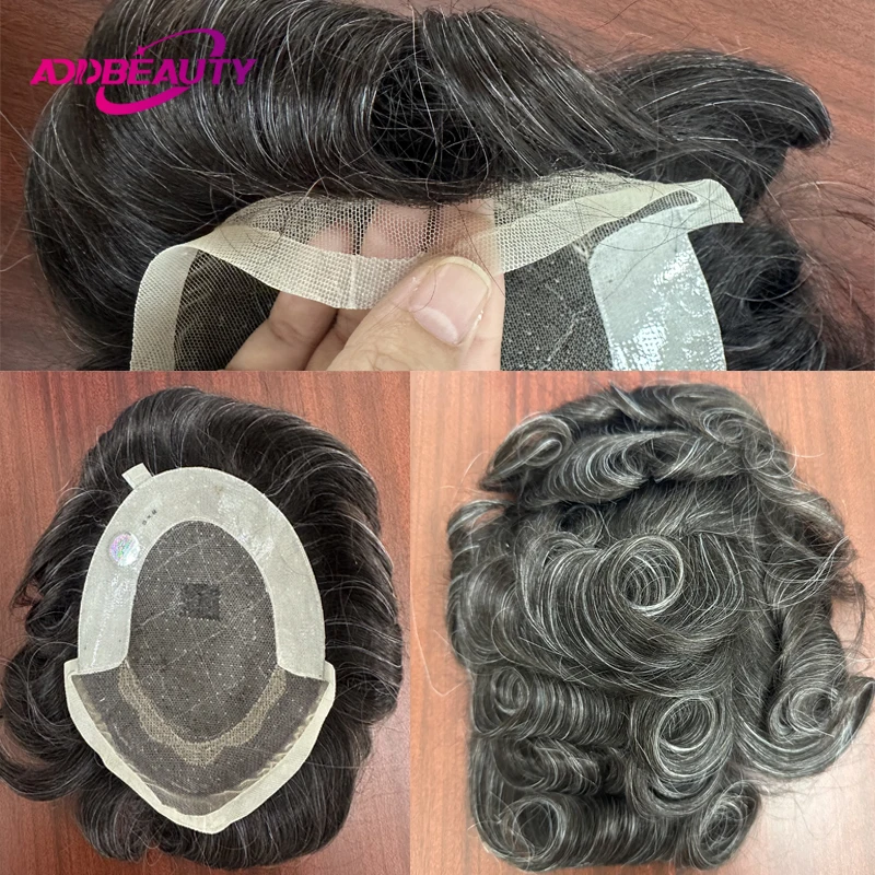 Men Toupee Human Hair Wigs Bleached Knots Indian Human Remy Hair System Swiss Lace PU Men's Capillary Prothesis Natural Hairline