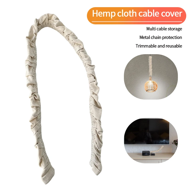 Linen Fabric Wire Rope Sleeve 4/6 Inch Chandelier Chain Cover, Reusable Hook & Loop Cable Cord Management Organizer