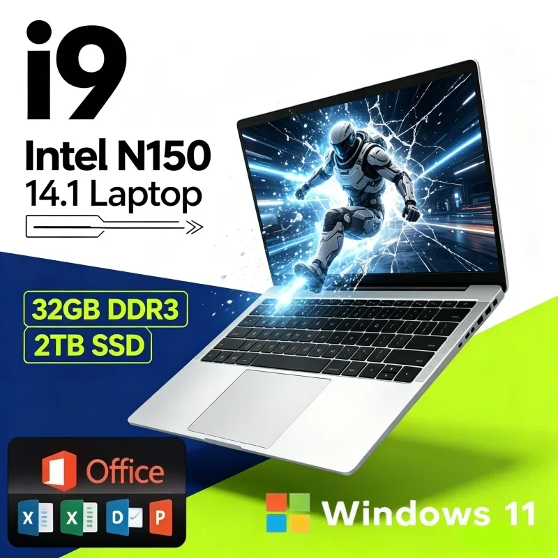 2026 Popular 14.1 Inch Ultra Slim Notebook Intel N150 16/32GB 2TB SSD Win11 Portable Office Laptop PC