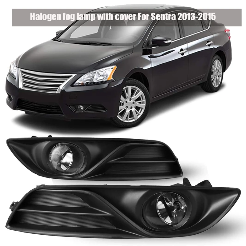 

For Nissan Sentra 2013-2015 Pair Front Bumper Halogen Fog Light Lamp Assembly With Cover + Harness Switch