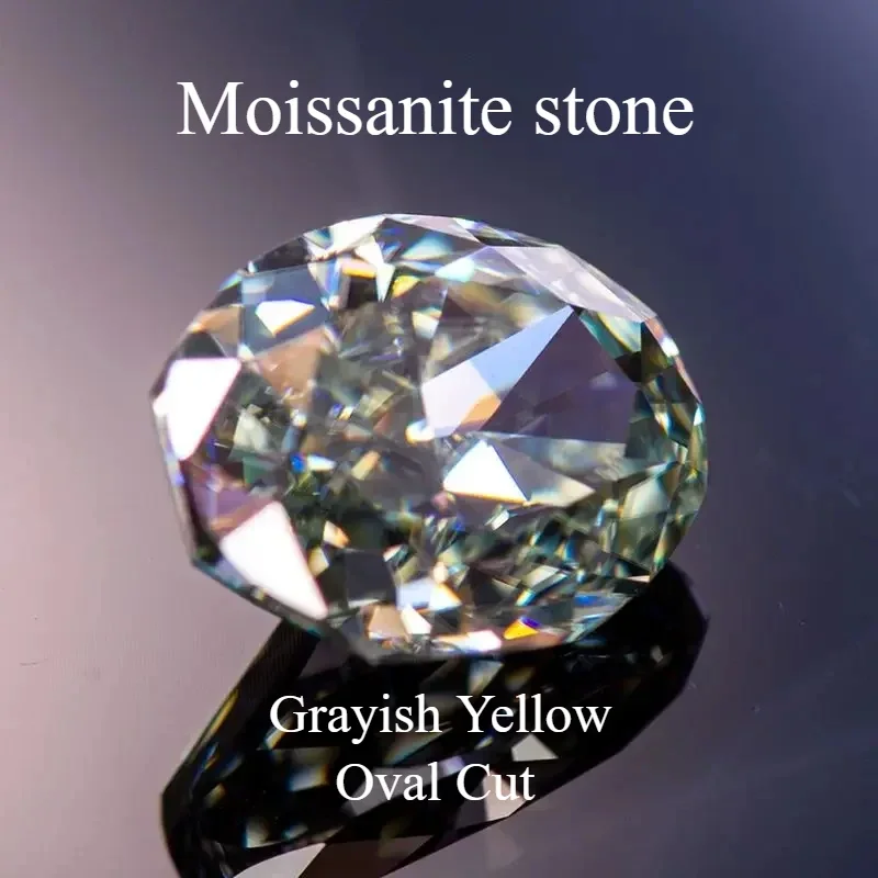 

Moissanite Gemstone Natural Color Grayish Yellow Oval Cut GRA Authentication Lab Grown Diamond For Charms DIY Jewelry Making