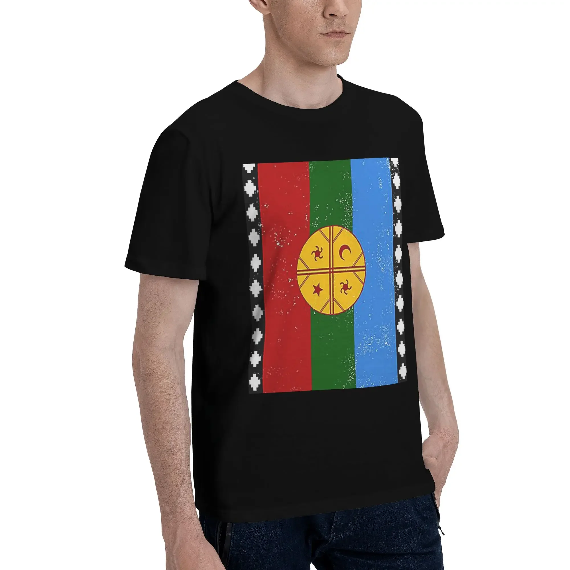 Bandera Mapuche Mapuche Flag Indigenous People from Chile Men T-Shirt Plus Size T Shirts Men's Crew Neck Cotton Tees Short Male