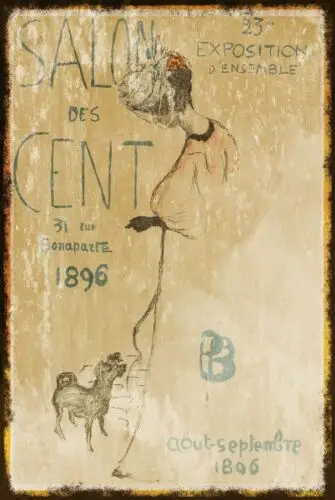Salon Des Cent Paris Advert Lady & Dog Aged Look poster Retro Style Metal Sign sign