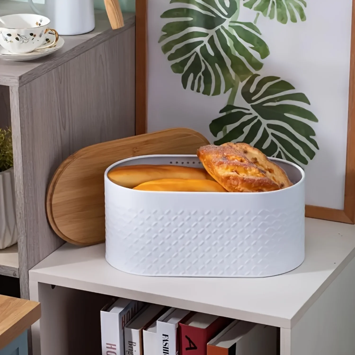 White Bamboo Bread Box - Simple Style Container for Living Room Supplies