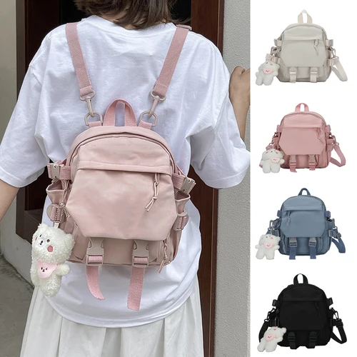 Imagen 1 del producto Mochilas pequeñas multifunción de moda, bolso de hombro, bolso de viaje, mochila escolar de Color sólido