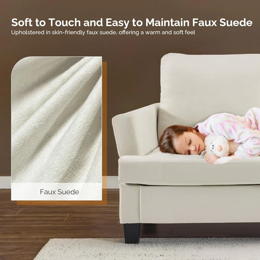 أريكة حديثة من جلد الغزال الصناعي بثلاثة مقاعد، مقعد عميق 25.6، تنجيد مريح لغرفة المعيشة، خيار جلوس مريح