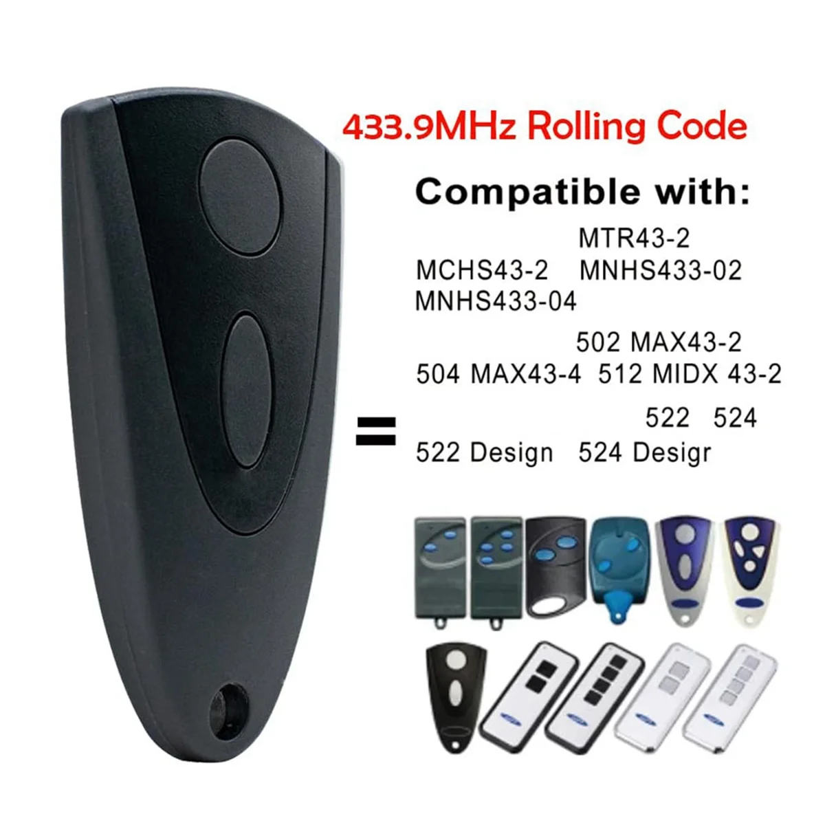 ที่เปิดประตูโรงรถ433MHz สำหรับ novoferm tormatic novotron 502 MAX43-2 / 512 MIX43-2รีโมทคอนโทรลแพ็ค2ชิ้น (กุญแจสีดำ)