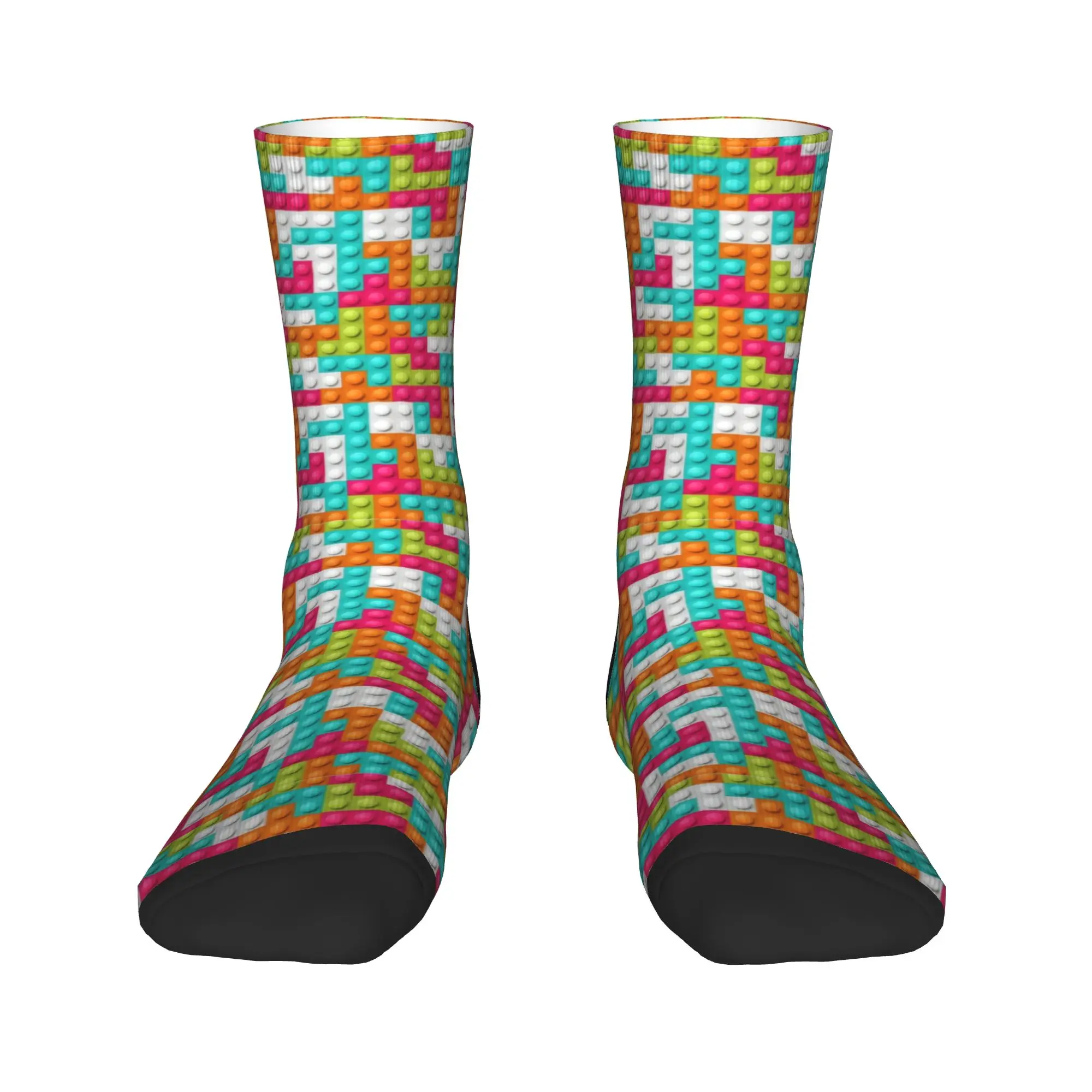 Coral Teal Pink Building Blocks Socks  Fashion Stockings Unisex Men Soft Outdoor Sports Socks Spring Design Non Skid Socks