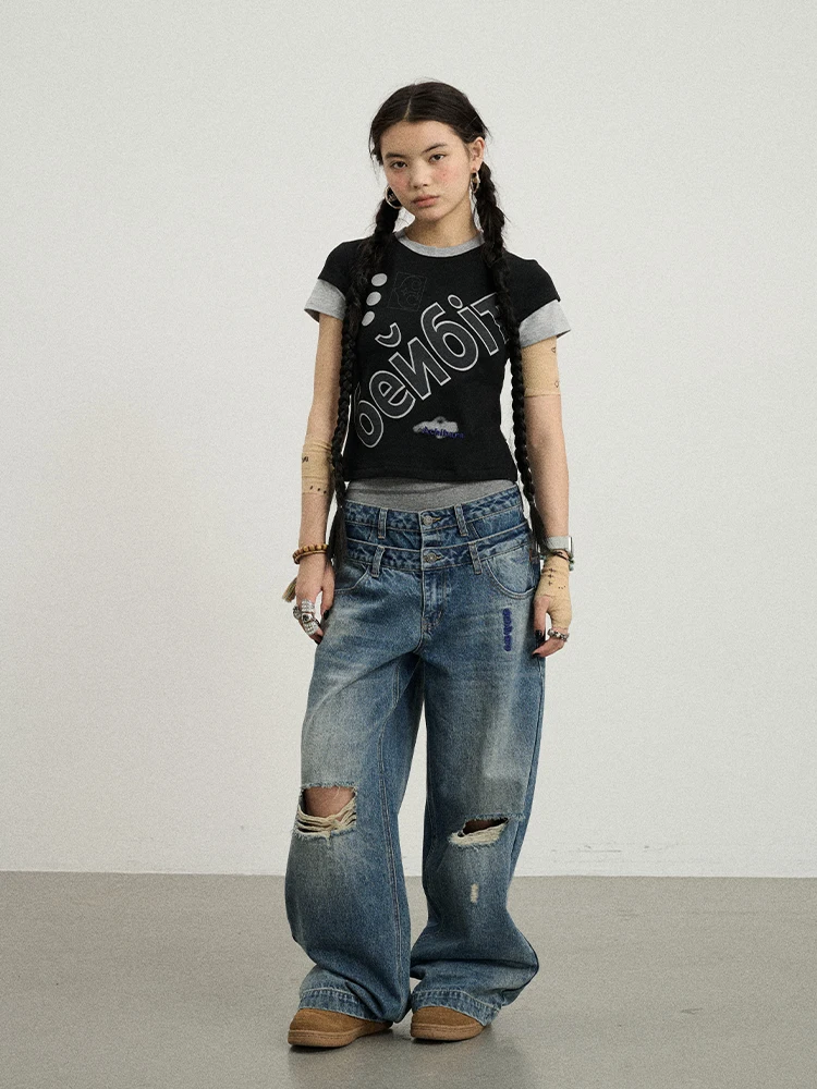 Achihara Cisas Eve Fake Two-Piece ort Sve Summer T-irt Women's ort oulder Fit Cotton Polyester Qui Dry round...