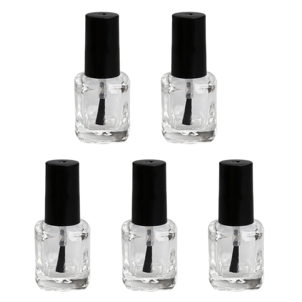 10Pcs 10Ml Empty Nail Polish Bottles Clear Square Glass Containers with Brush Inside for DIY Nail Art Portable Leak Proof