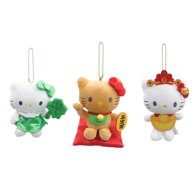 Kawaii Sanrio Hello Kitty น่ารักการ์ตูนสีดําผิว Lucky Cat ตุ๊กตาของเล่นตุ๊กตากระเป๋าเป้สะพายหลังจี้เด็กผู้หญิงของขวัญวันเกิดสร้างสรรค์