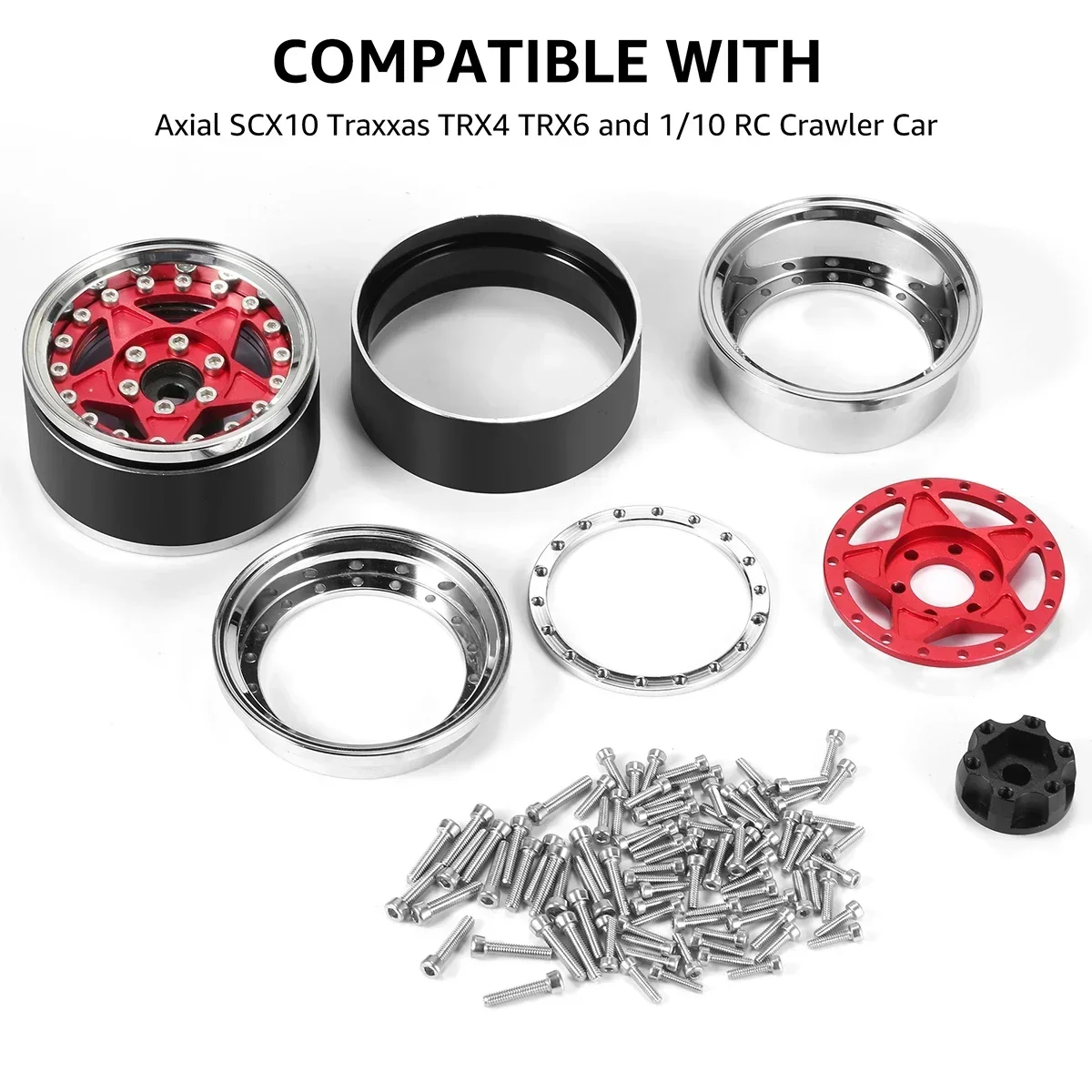 4PCS Aluminum 1.9 Inch Beadlock Wheels Rim Adjustable Offset Wheel Hub for 1/10 RC Crawler Car TRX4 TRX6 SCX10 GEN7 8 D90