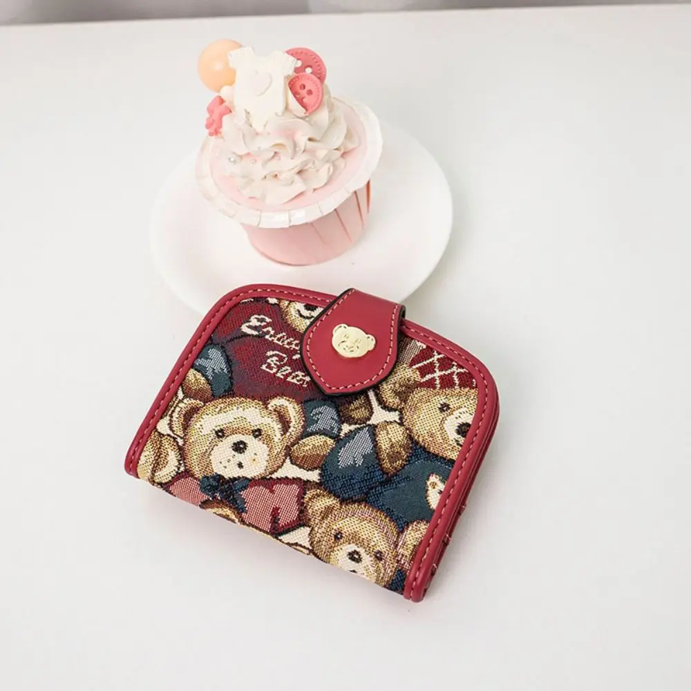 

New Fashion Cute Bear Women's Purse Knitted Canvas Cartoon Coin Pouch Multiple Card Slots Handbags Gift