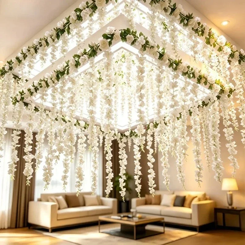 Weiße Rosenranken-Wandbehänge und einfach zu montierende weiße Orchideenblumen-Sets, geeignet für verschiedene Einrichtungen in Häusern und bei Hochzeiten – Detail 3