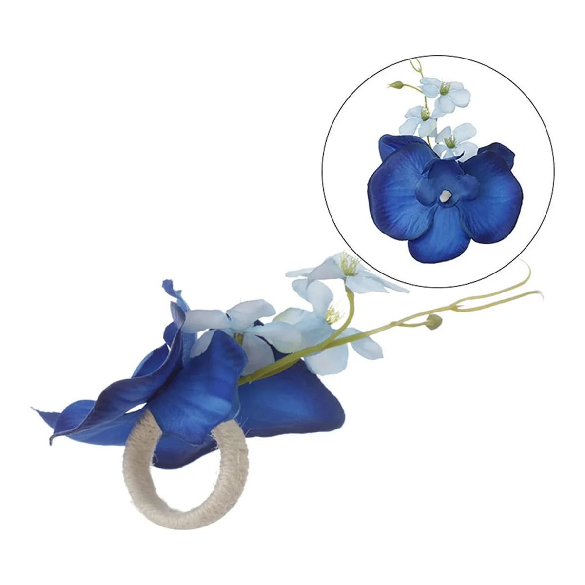 新しい 6 個手作り蘭の花ナプキンリングブルーフラワーホルダー手作りナプキンバックルリング結婚式のテーブルの装飾